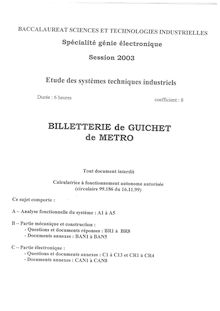 Etude des systèmes techniques industriels 2003 S.T.I (Génie Electronique) Baccalauréat technologique