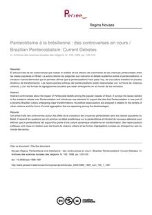 Pentecôtisme à la brésilienne : des controverses en cours / Brazilian Pentecostalism: Current Debates - article ; n°1 ; vol.105, pg 125-143