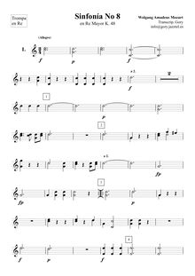 Partition cor 1/2 (en D), Symphony No.8, D major, Mozart, Wolfgang Amadeus