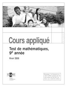 Test de mathématiques, 9e année - Cours appliqué - Hiver 2006