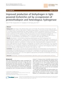 Improved production of biohydrogen in light-powered Escherichia coliby co-expression of proteorhodopsin and heterologous hydrogenase