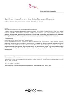 Remèdes d autrefois aux îles Saint-Pierre-et- Miquelon - article ; n°261 ; vol.72, pg 115-120