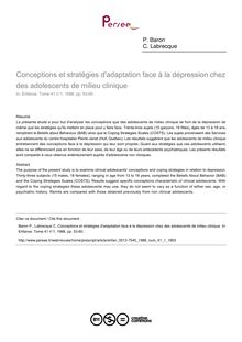 Conceptions et stratégies d adaptation face à la dépression chez des adolescents de milieu clinique - article ; n°1 ; vol.41, pg 53-60