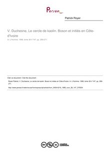 Duchesne, Le cercle de kaolin. Boson et initiés en Côte-d Ivoire  ; n°147 ; vol.38, pg 269-271