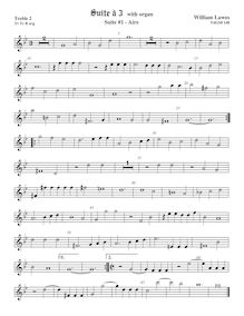 Partition viole de gambe aigue 2,  No.1 pour 3 violes de gambe et orgue par William Lawes