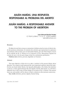 Julián Marías. Una Respuesta Responsable Al Problema del Aborto (Julián Marías. A Responsable Answer to the Problem of Abortion)