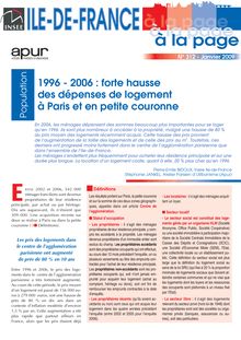 1996 - 2006 : forte hausse des dépenses de logement à Paris et en petite couronne