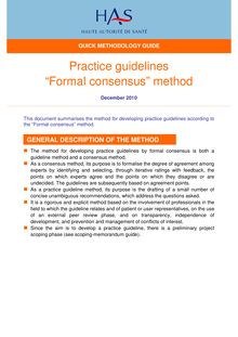 Recommandations par consensus formalisé (RCF) - Guideline by formal consensus - Quick methodology guide - 2 pages