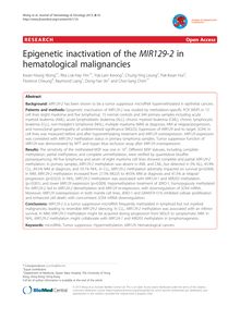 Epigenetic inactivation of the MIR129-2 in hematological malignancies