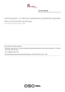 Libres opinions : Le rôle des coopératives d exploitants agricoles dans une économie dynamique - article ; n°1 ; vol.58, pg 53-59