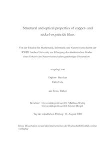 Structural and optical properties of copper and nickel oxynitride films [Elektronische Ressource] / vorgelegt von Fahri Uslu