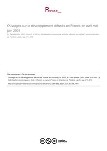 Ouvrages sur le développement diffusés en France en avril-mai-juin 2001 - article ; n°165 ; vol.42, pg 213-215