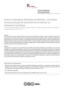 Emploi et chômage en République de Moldavie : une analyse micro-économique de l ajustement des entreprises au changement systémique - article ; n°2 ; vol.29, pg 71-91