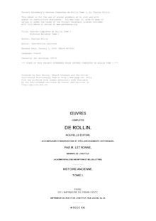 Oeuvres Completes de Rollin Tome 1 par Charles Rollin
