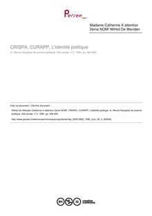 CRISPA, CURAPP, L identité politique  ; n°3 ; vol.45, pg 494-495