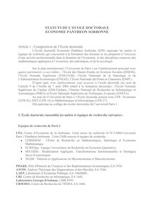 STATUTS DE L ECOLE DOCTORALE ECONOMIE PANTHEON SORBONNE Article Composition de l Ecole doctorale