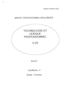 Technologie et lexique professionnel en langue vivante 2003 BP - Boulanger