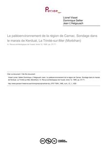 Le paléoenvironnement de la région de Carnac. Sondage dans le marais de Kerdual, La Trinité-sur-Mer (Morbihan) - article ; n°1 ; vol.12, pg 57-71