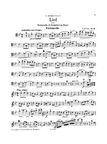 Partition de violoncelle, violoncelle et partition de piano, Lied pour violoncelle et orchestre, Op.19
