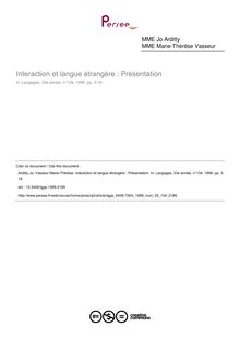 Interaction et langue étrangère : Présentation - article ; n°134 ; vol.33, pg 3-19