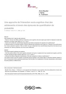 Une approche de l interaction socio-cognitive chez des adolescents à travers des épreuves de quantification de probabilité - article ; n°1 ; vol.41, pg 3-20