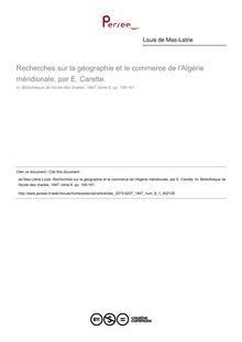Recherches sur la géographie et le commerce de l Algérie méridionale, par E. Carette.  ; n°1 ; vol.8, pg 159-161