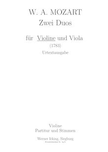 Partition parties complètes (A4 size; K.423 et K.424), 2 Duos pour violon et viole de gambe