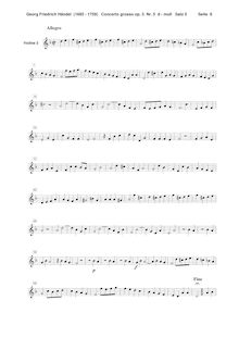 Partition violons II, Concerto Grosso en D minor, HWV 316, D minor