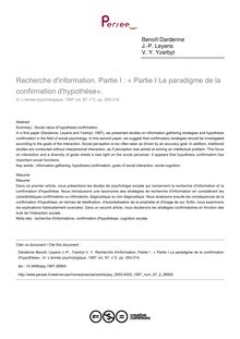 Recherche d information. Partie I : « Partie I Le paradigme de la confirmation d hypothèse».  - article ; n°2 ; vol.97, pg 293-314