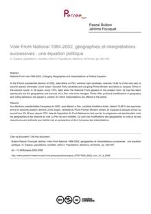 Vote Front National 1984-2002, géographies et interprétations successives : une équation politique - article ; n°3 ; vol.21, pg 453-467