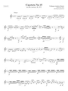 Partition violon II, corde quatuor No.15, D minor, Mozart, Wolfgang Amadeus