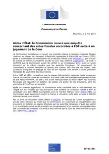 Aides d’État: la Commission rouvre une enquête concernant des aides fiscales accordées à EDF suite à un jugement de la Cour