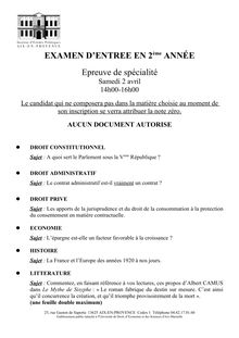 Epreuve de spécialité 2005 IEP Aix - Sciences Po Aix