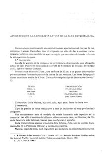 Aportaciones a la epigrafía latina de la Alta Extremadura