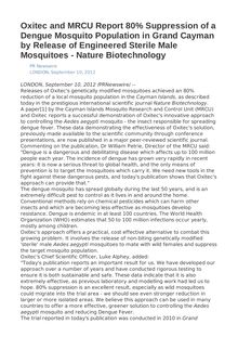 Oxitec and MRCU Report 80% Suppression of a Dengue Mosquito Population in Grand Cayman by Release of Engineered Sterile Male Mosquitoes - Nature Biotechnology