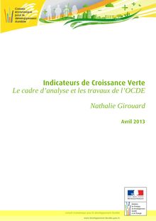 Indicateurs de croissance verte. Le cadre d analyse et les travaux de l OCDE.