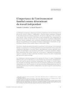 L importance de l environnement familial comme déterminant du travail indépendant - article ; n°1 ; vol.405, pg 99-118