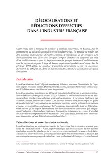 Délocalisations et réductions d effectifs dans l industrie française