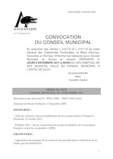 Conseil Municipal du 08 Décembre 2011 > Ordre du jour