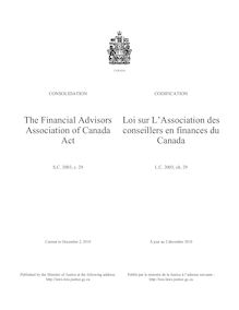 The Financial Advisors Association of Canada Act Loi sur L ...