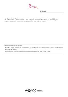 A. Temimi, Sommaire des registres arabes et turcs d Alger  ; n°1 ; vol.30, pg 149-151