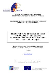 TRANSFERT DE TECHNOLOGIE ET INNOVATION :  ENJEUX DE COOPERATION ...