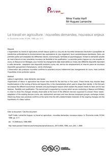 Le travail en agriculture : nouvelles demandes, nouveaux enjeux - article ; n°1 ; vol.244, pg 3-11