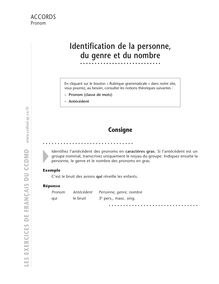 Accord / Déterminant, Identification de la personne, du genre et du nombre