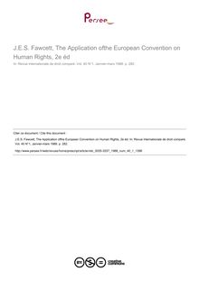J.E.S. Fawcett, The Application ofthe European Convention on Human Rights, 2e éd - note biblio ; n°1 ; vol.40, pg 282-282