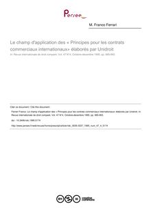 Le champ d application des « Principes pour les contrats commerciaux internationaux» élaborés par Unidroit - article ; n°4 ; vol.47, pg 985-993