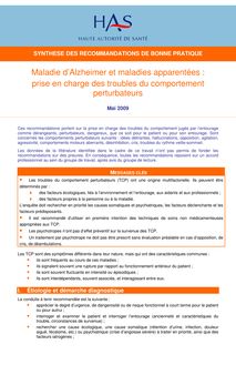 Maladie d Alzheimer-Troubles du comportement perturbateurs-Synthèse  des recommandations