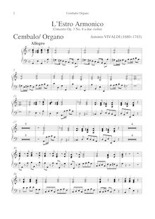 Partition Cembalo / Organo (realization), Concerto pour 2 violons en A minor
