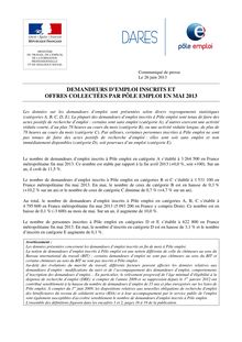 Communiqué de Presse - Demandeurs d’emploi inscrits et offres collectées par Pôle emploi en mai 2013 (26/06/2013) 