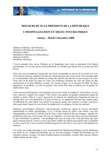 DISCOURS DE M. LE PRÉSIDENT DE LA RÉPUBLIQUE L HOSPITALISATION EN ...